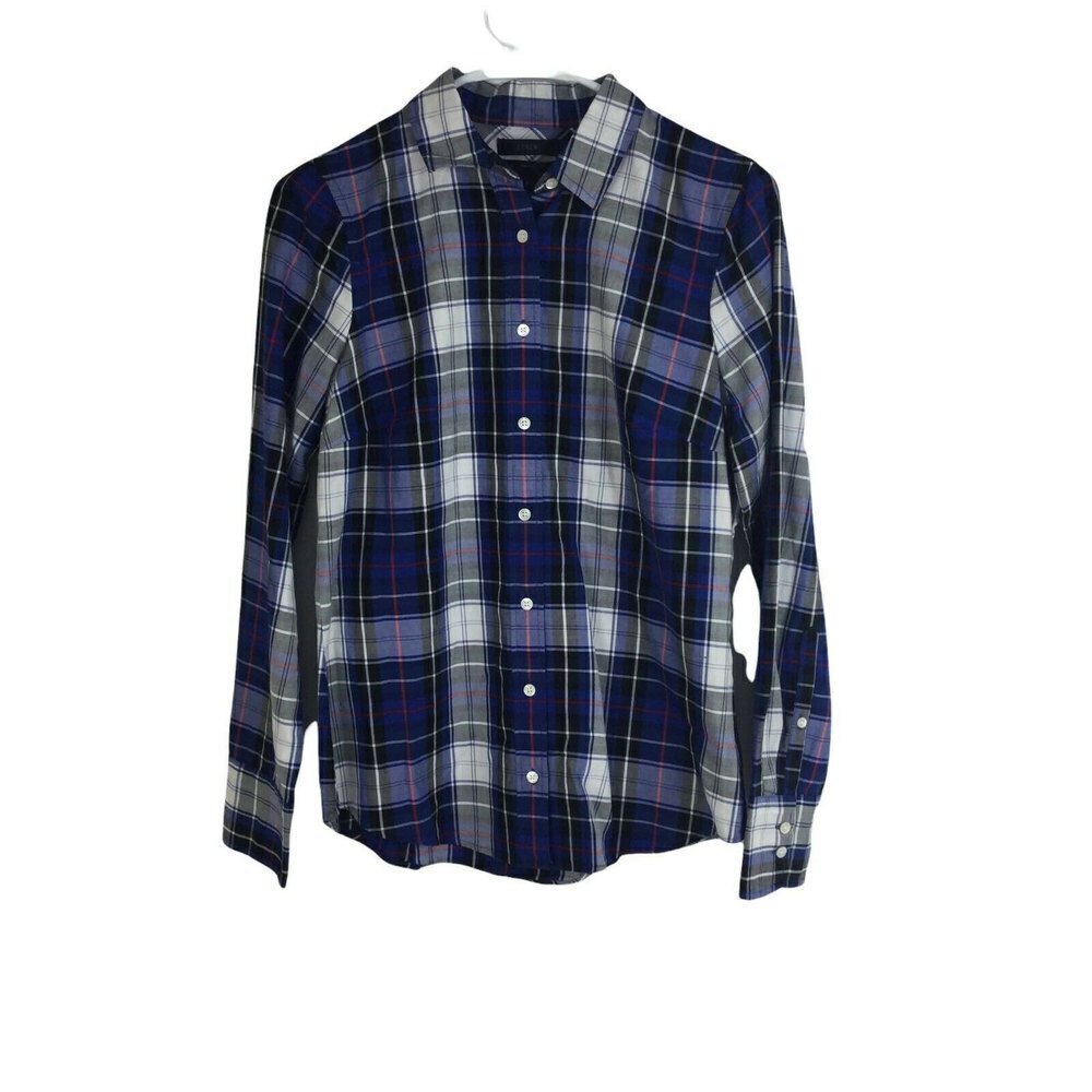 J Crew Perfect Plaid Blue Long Sleeve Button Blouse Top Womens Sz 2